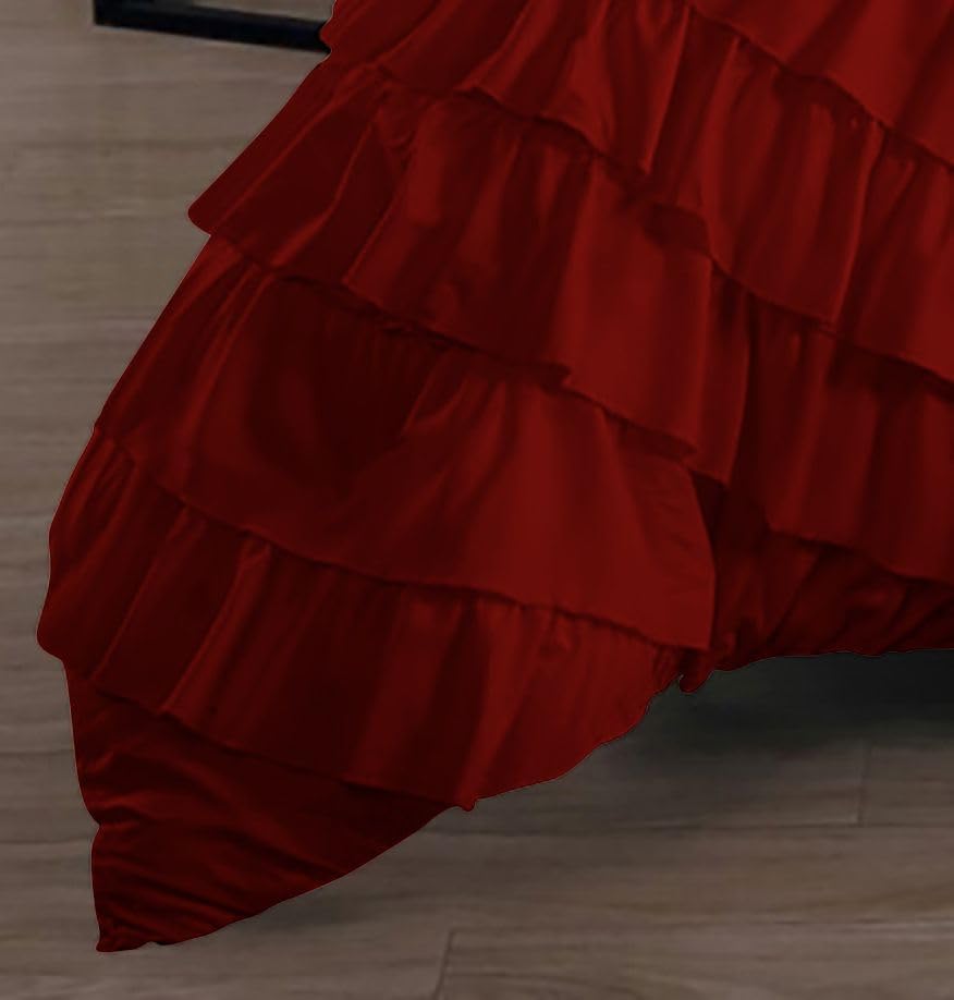 D.N.G. BEDDINGS 100% Egyptian Cotton 3 Piece Circle Ruffle Comforter Set with 1 Freebie Ruffle Pillow | 550 GSM Filled Microfiber - King/Cal-King Size, Burgundy Color - 800 Thread Count