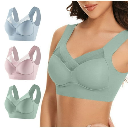 Itsame 3 Pack Everyday Casual Bra Set Womens Full Support Bra Wireless Comfort Bralette Green Size XL