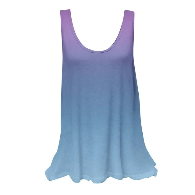 UPPADA Camisoles d'Été pour Femmes Col Rond Coupe Ample T-Shirts Décontractés Mode Sans Manches Vêtements de Plage Ourlet Fluide Chandails à Enfiler Hauts Plage Boho Vêtements Mes Commandes Passées Bleu Marine,TG