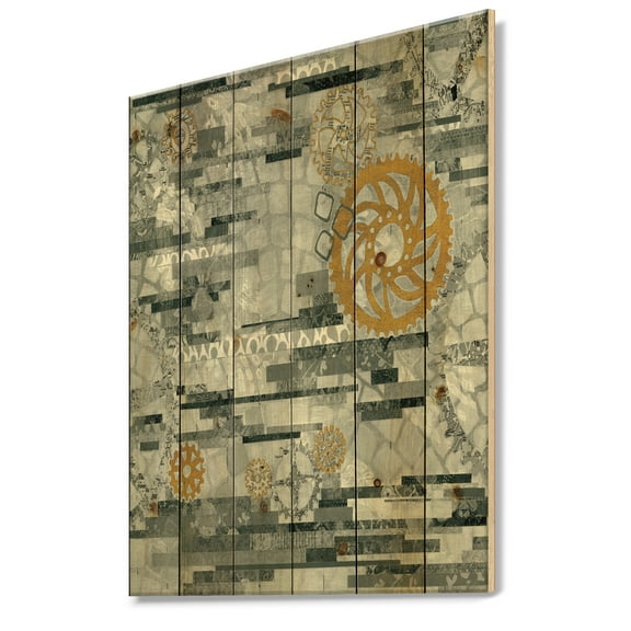 Designart 'Modern Gold Timetable On Gray II' Glam Print on Natural Pine Wood