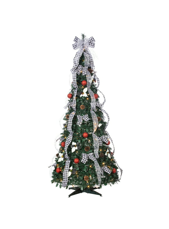 Gerson 6-Foot High Pop Up Pre-Lit Green Decorated Pine Tree with Warm White Lights