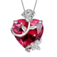 thumbnail image 1 of Juwaliy 15MM Mujer Rose Collar de Corazón Julio Piedra de Nacimiento 925 Plata de Ley Flor Mariposa Joyería Dije Rubí Rojo Madre Cumpleaños Día de San Valentín Regalo, 1 of 7