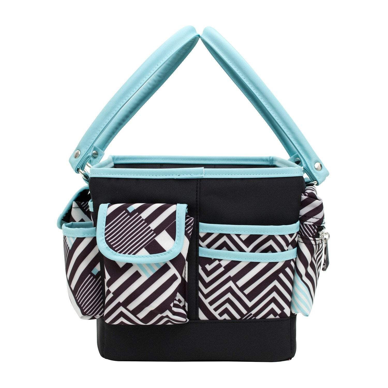 Deluxe Store  Tote Craft Organizer, Teal Geometric