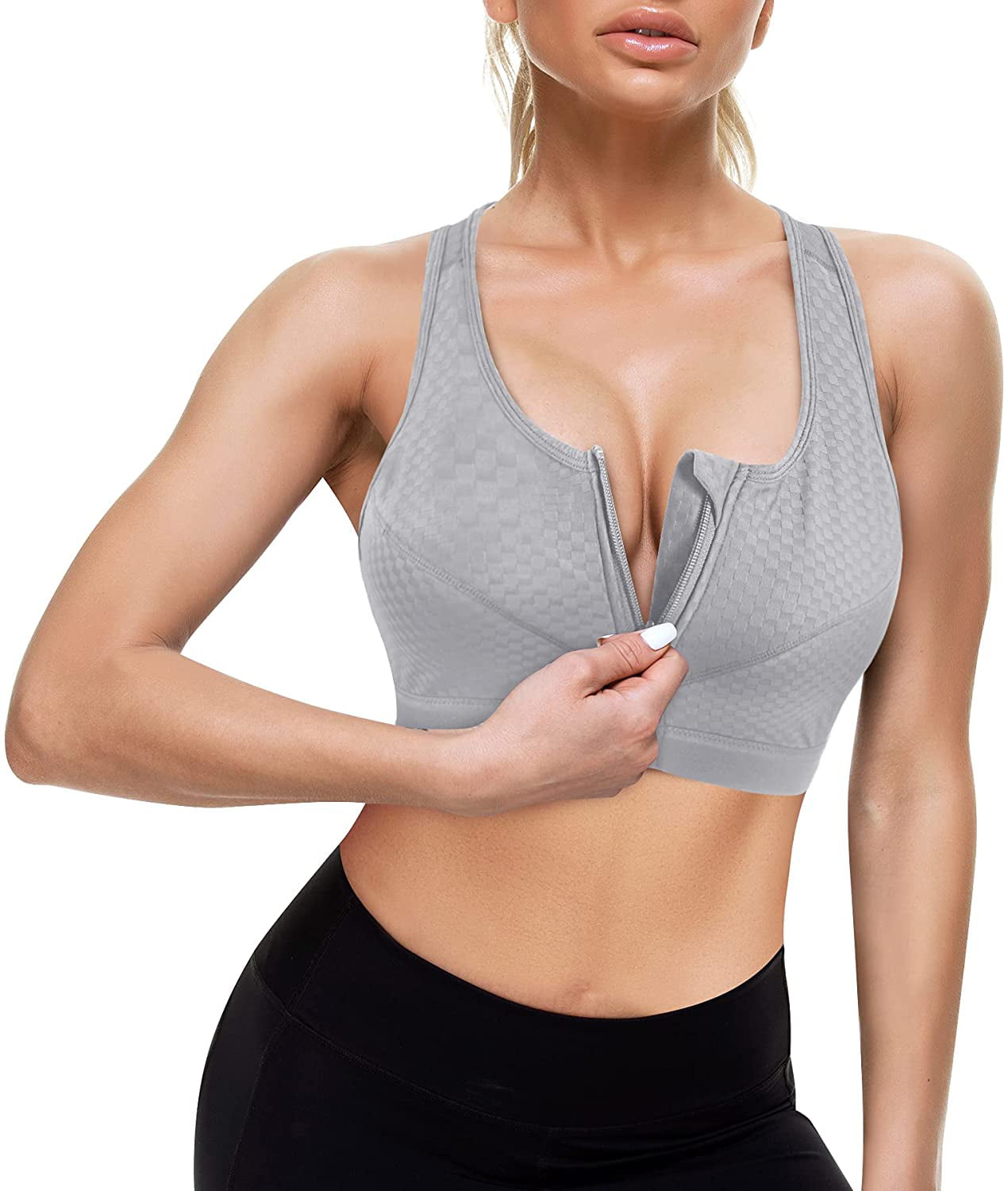 IHHCOXK Zip Front Sports Bras for Women Medium Support Racerback Bras with Removable Padded Wirefree Workout Yoga Tops