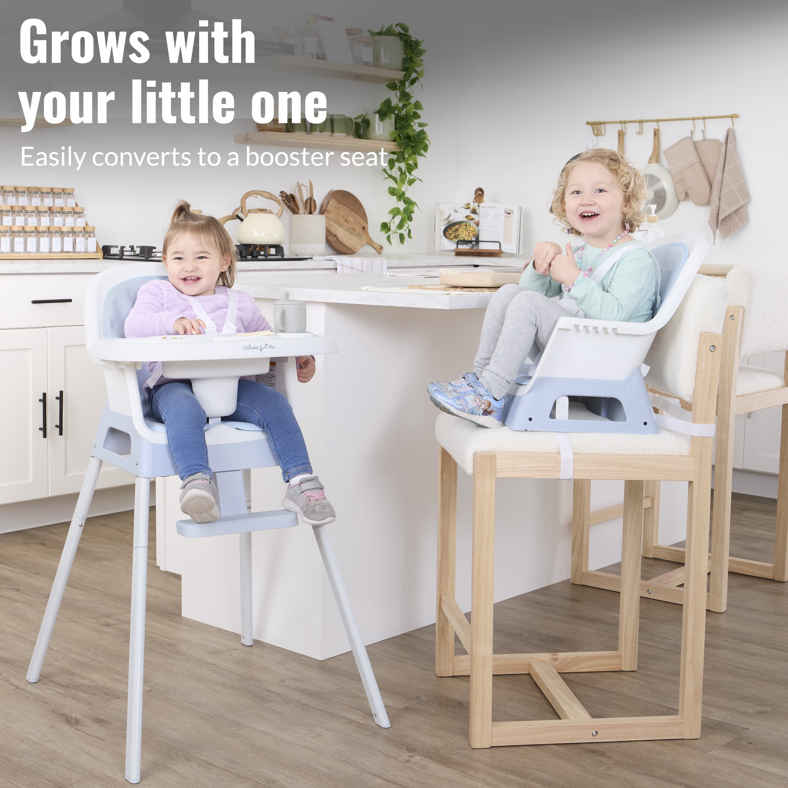 Dream On Me Lightweight & Convertible Curio Sit N Seek High Chair, Sky Blue