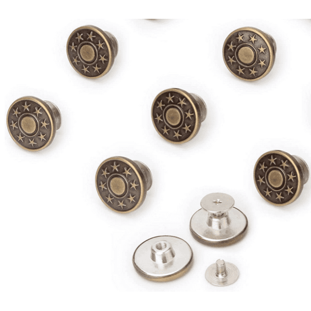 Paquete de 8 botones de repuesto ajustables para jeans: botones de pantalón desmontables de 10 mm, botones de jeans de metal desmontables, botones a presión de mezclilla, botones de jeans ajustados.