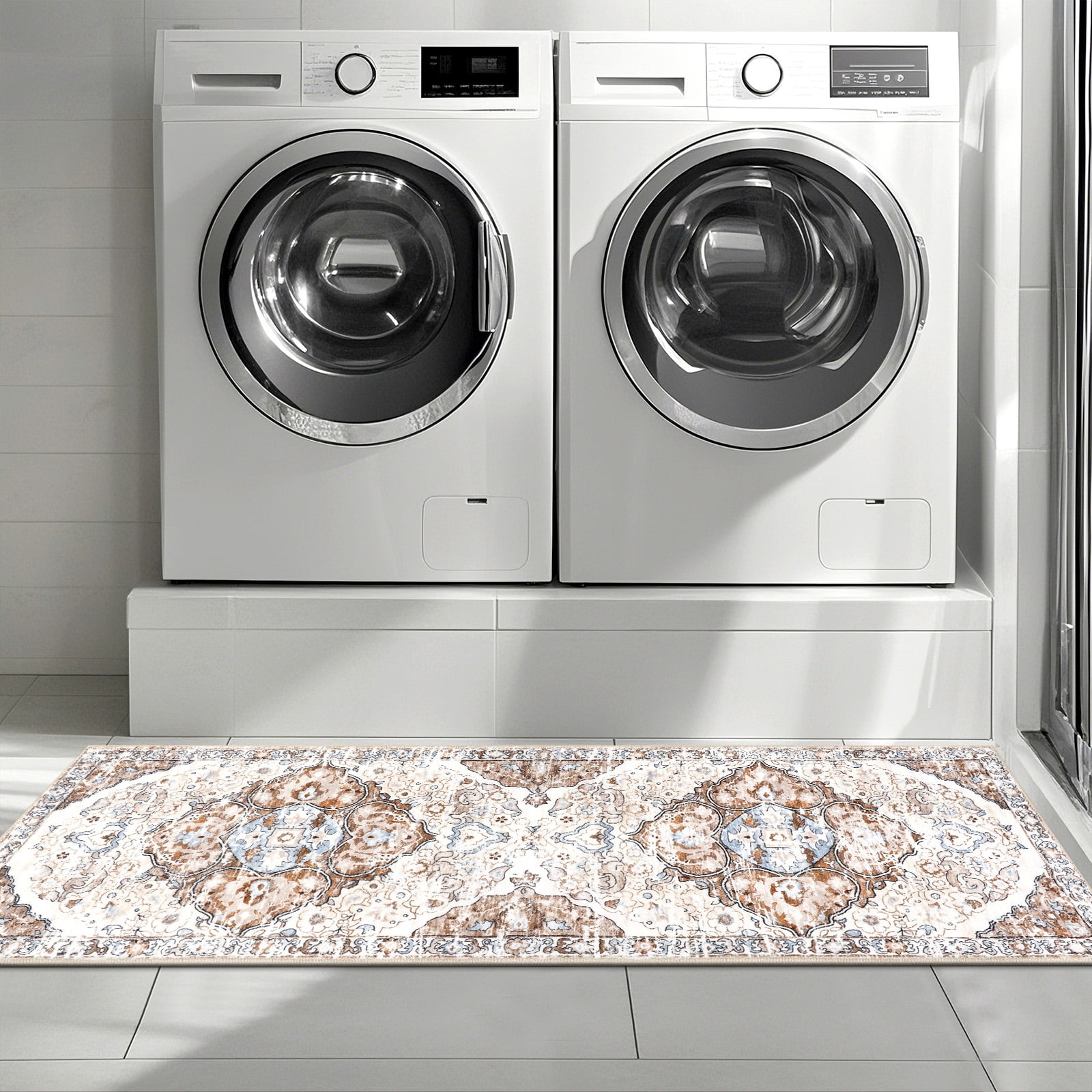 MeyJey Boho Indoor Hallway Runner Rug 2'x6', Oriental Non Slip Machine Washable Area Rug Distressed Vintage Floor Carpet for Bedroom Kitchen Dinning/Living/Laundry Room, Beige/Brown