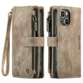 thumbnail image 2 of CaseMe Case for iPhone 15 Wallet Case for Women Men, Fashion Durable PU Leather Magnetic Flip Lanyard Strap Wristlet Zipper Card Holder Wallet Phone Case for iPhone 15 6.1-inch,Brown,For iPhone 15, 2 of 8