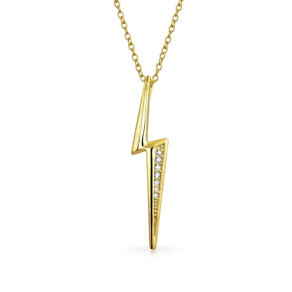 Bling Jewelry Womens Minimalist  Lightning Bolt Pendant Necklace 14K Gold Plated Silver