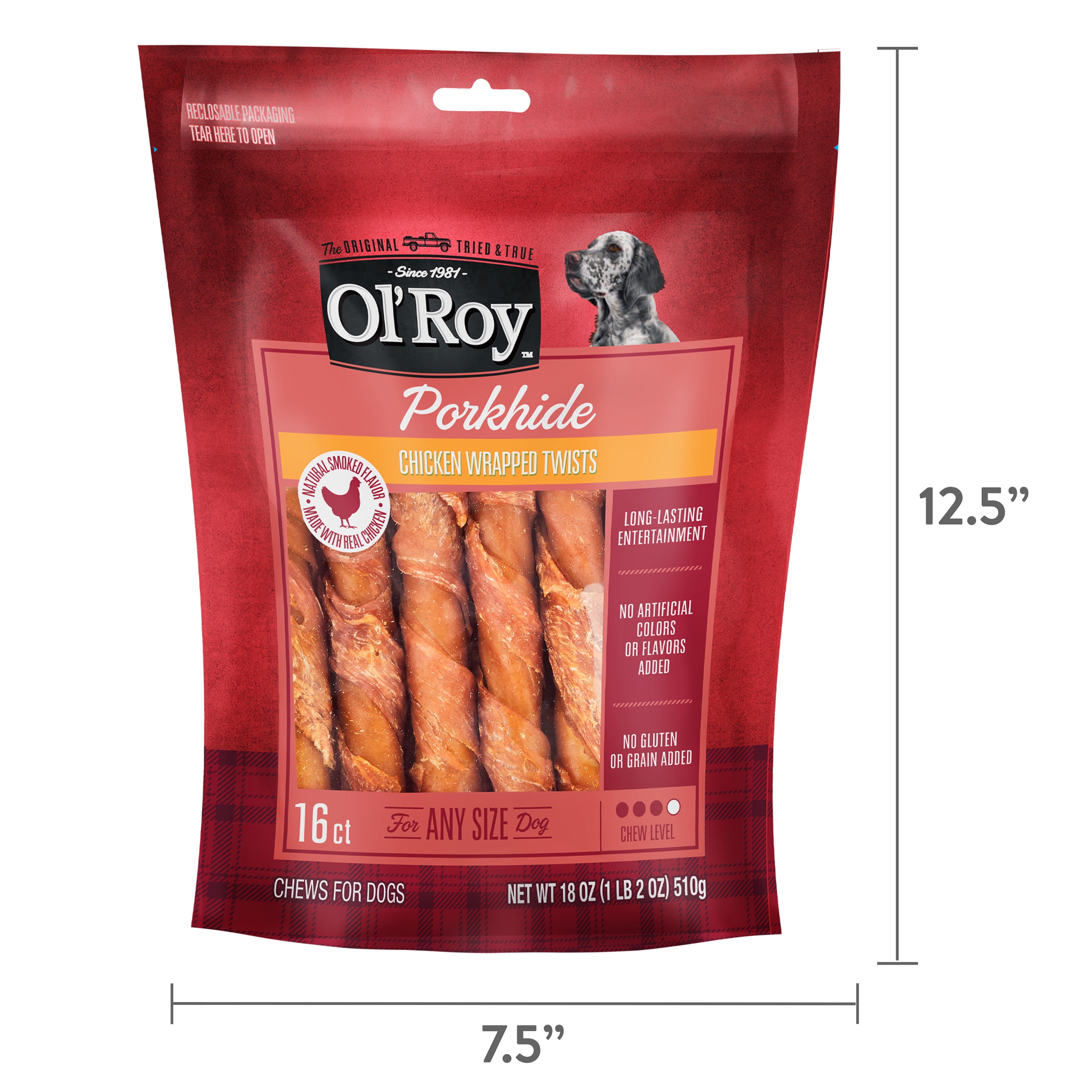 Ol Roy Wrapped Porkhide Twists with Chicken Dog Treats 18 oz