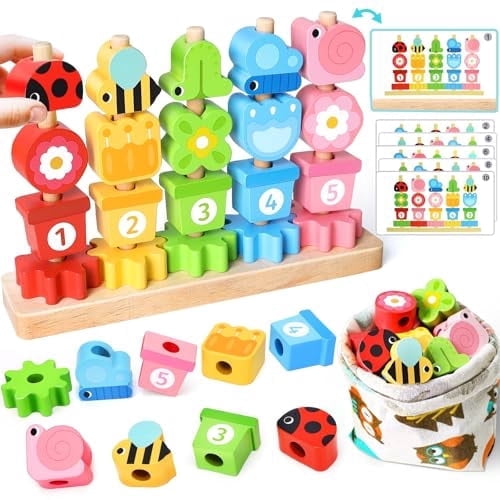 Montessori Wooden Toddler Toys Gifts: Fine Motor Skills Toy for 2 3 4 Year Old Girls Boys - Sorting Stacking Blocks Educational Wooden Beads Sequence Set - Toddlers Games for 2-5 Year Old Girl Toys