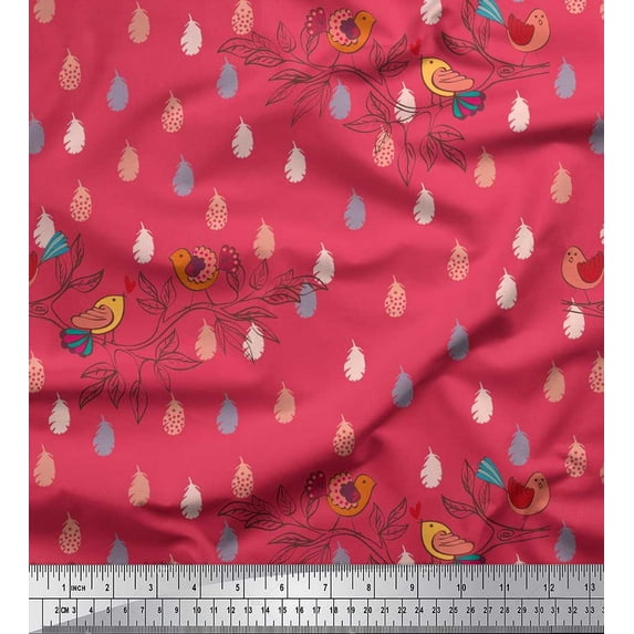 Soimoi Velvet Fabric Feather,Branch & Bird Kids Print Sewing Fabric Yard 58 Inch Wide
