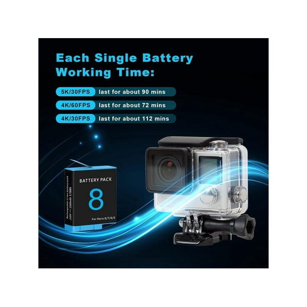 2 Pack Batteries for Gopro Hero 8 7 6 5 Black Battery Charger and