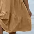 thumbnail image 4 of ShomPort Summer Casual Dresses for Women Loose Short Sleeve Lapel Button Front V Neck Knee Length Pleated Midi Dress, 4 of 7