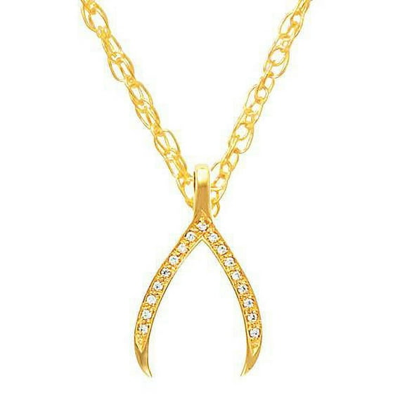 Pompeii 1/5Ct Diamond Wishbone Pendant In 14K White & Yellow Gold 1" Tall (G-H,I1-I2)