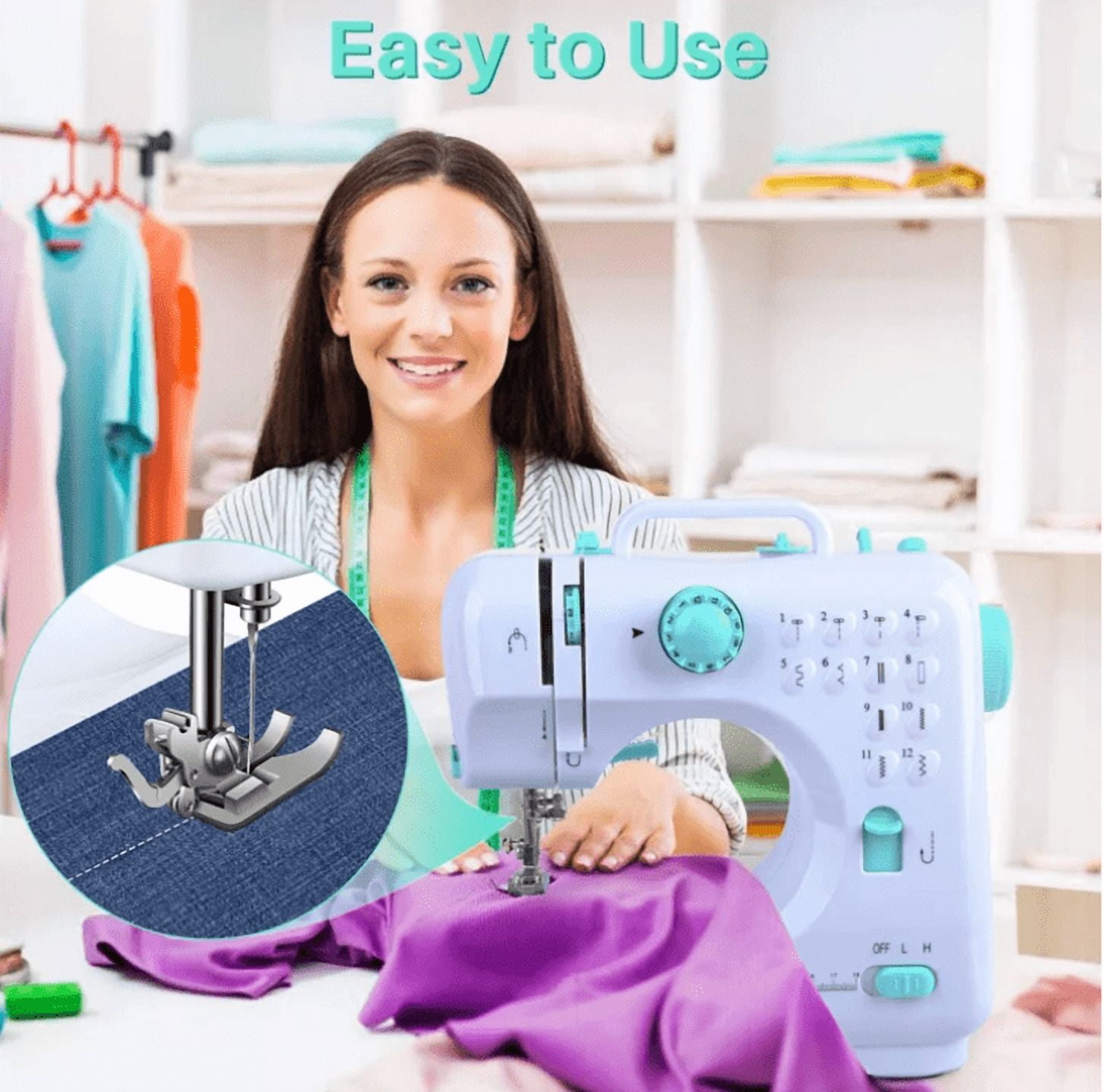 BCOOSSS Sewing Machine for Beginners with 12 Built-in Stitches with Needles