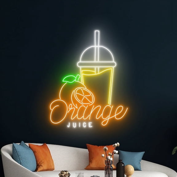 Handmadetneonsign Orange Juice Neon Light, Orange Juice Led Light, Orange Juice Store Led Sign