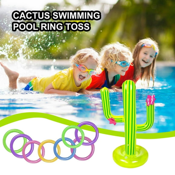 Peggybuy Water Game Inflatable Ring Toss Game Set Includes Inflatable Cactus & Rings