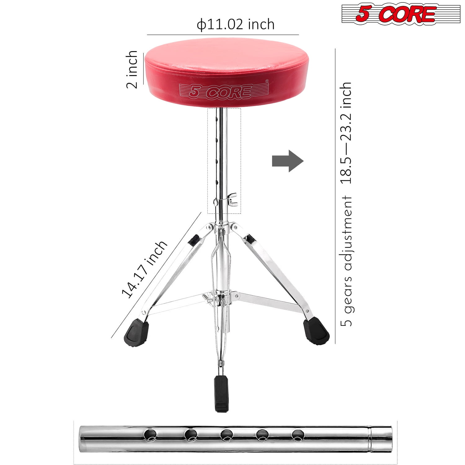 5 Core Adjustable Padded Drum Throne with Anti-Slip Feet