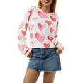 thumbnail image 1 of Gureui Valentine's Day Sweatshirt for Girls Women Long Sleeve Heart Print Graphic Relaxed Knit Sweater Casual Plus Size Holiday Crewneck Pullover Blouse Top Knitwear, 1 of 8