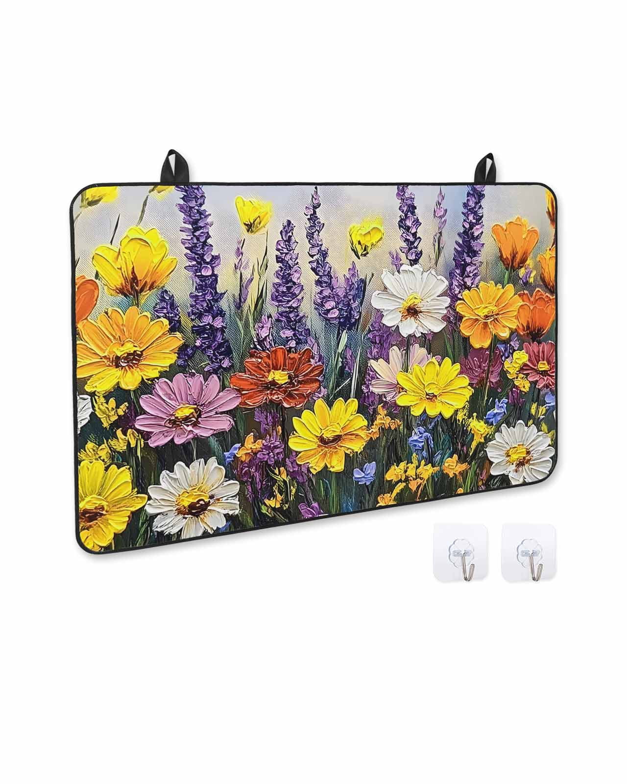nqOlkjepod Large Induction Cooktop Protector Mat 24"x21", Wildflowers Botanical Stove Top Covers for Electric Stove, Oil Painting Pastoral Flowers Stove Burner Cover Mats, Glass Top Stove Cover