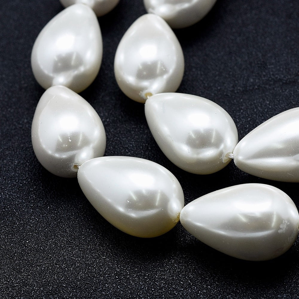 Electroplate Shell Pearl Beads Strands Drop White 25x16mm Hole: 1~1.2mm about 15~16pcs/strand 15~15.7 inch DIY