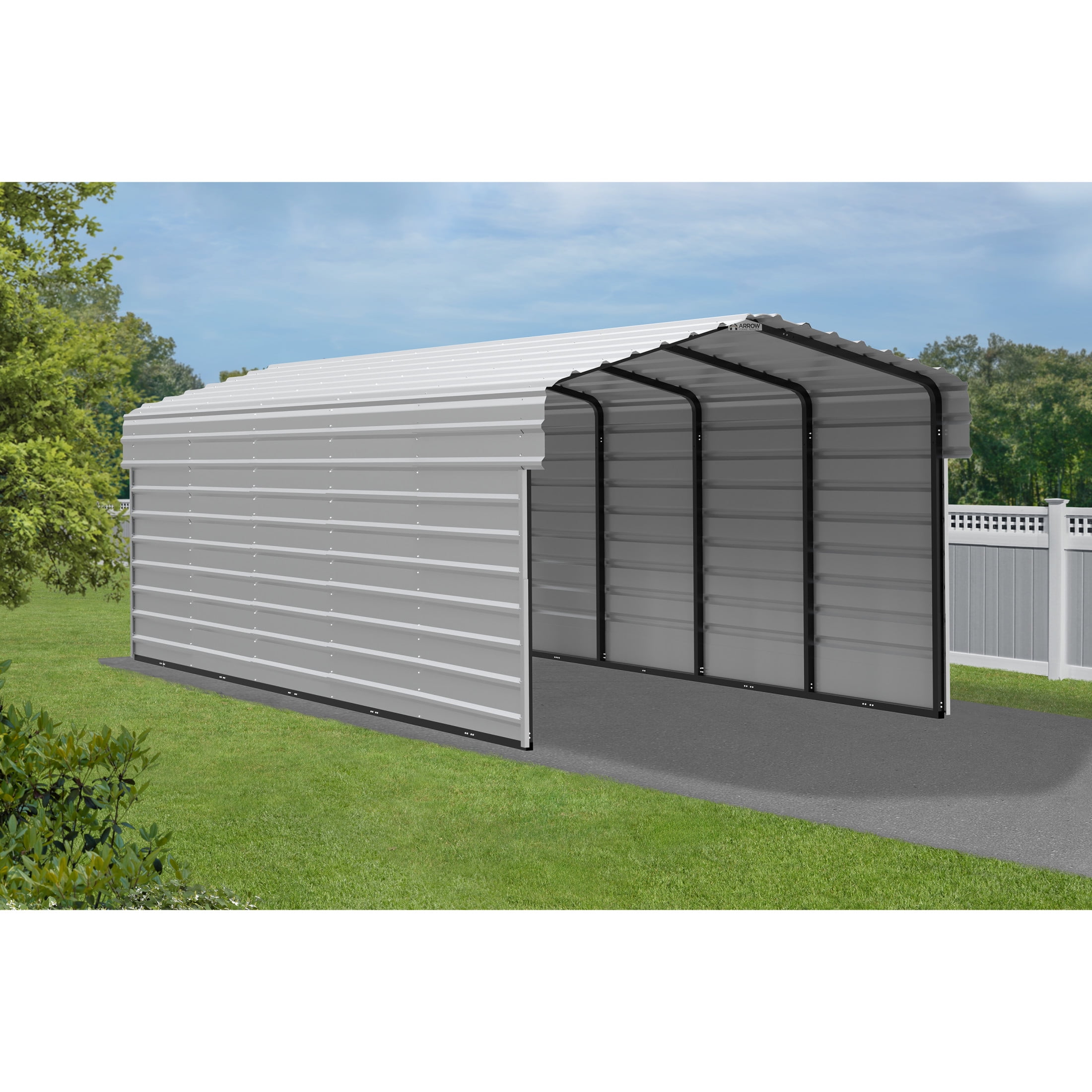 Arrow 10 x 24 x 7 ft Eggshell Steel Carport With 2 Side Wall Kit