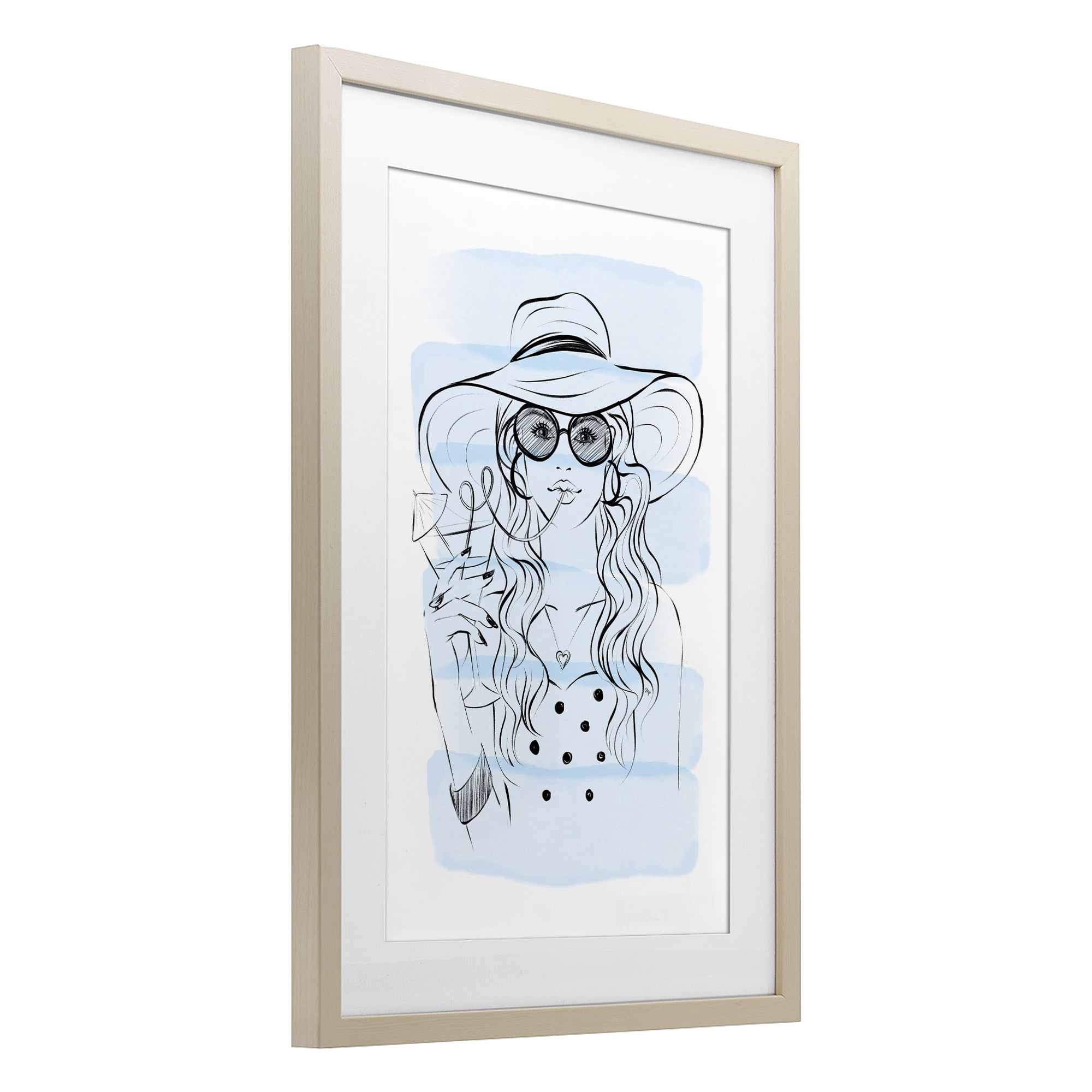 Stupell Industries Sipping Drink Girl in Sun Hat Birch Framed Print Under Glass, design by Martina Pavlova