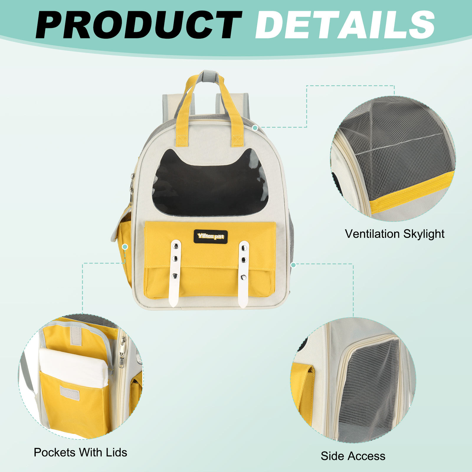 Cat Backpack Carrier, Breathable Pet Hiking Backpack Travel Bag for Cats or Small Dogs Yellow