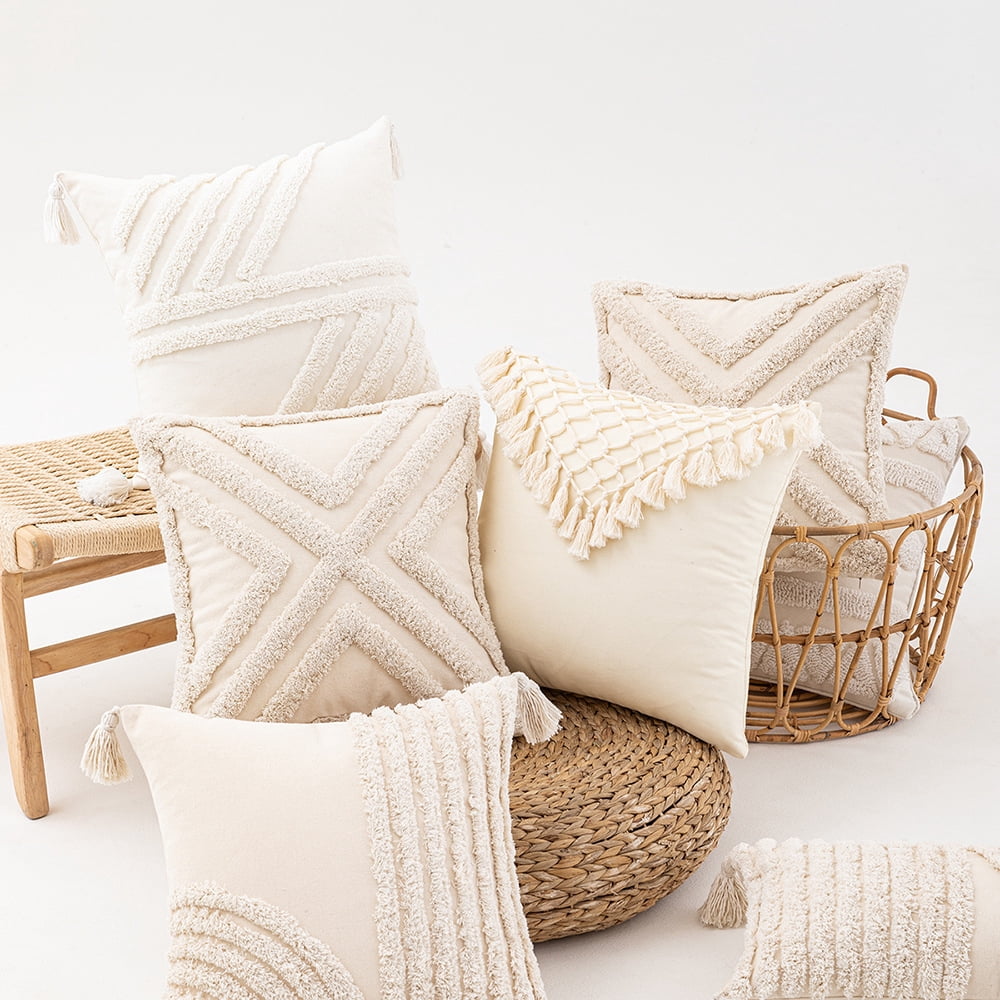 Tufted Decorative Throw Pillow Covers 18x18 Inch, Soft Tassels Pillow Covers for Couch Bed Sofa Living Room