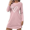 thumbnail image 3 of THDHVS Nightgowns for Women,Fall Pajamas Women,Women Heart Print Long Sleeve Round Neck Short Nightgown with Loose Fits for Comfortable Sleep and Cozy Loungewear Pink M, 3 of 7