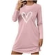 thumbnail image 2 of Camisón corto holgado y cómodo con cuello redondo y manga larga con estampado de corazones para mujer, 2 of 6