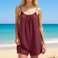 thumbnail image 5 of HAIJIE Linen Rompers for Women Casual Sleeveless Short Overalls Spaghetti Strap Shorts Jumpsuit with Pockets (Brick Red,L), 5 of 6