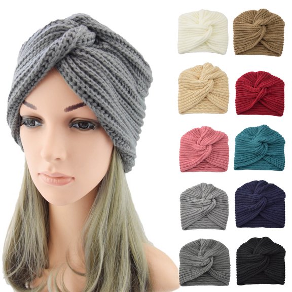 SmartBy Women Hat Solid Color Knitted Autumn Winter Stretchy Dome Beanie Headwrap for Daily Wear