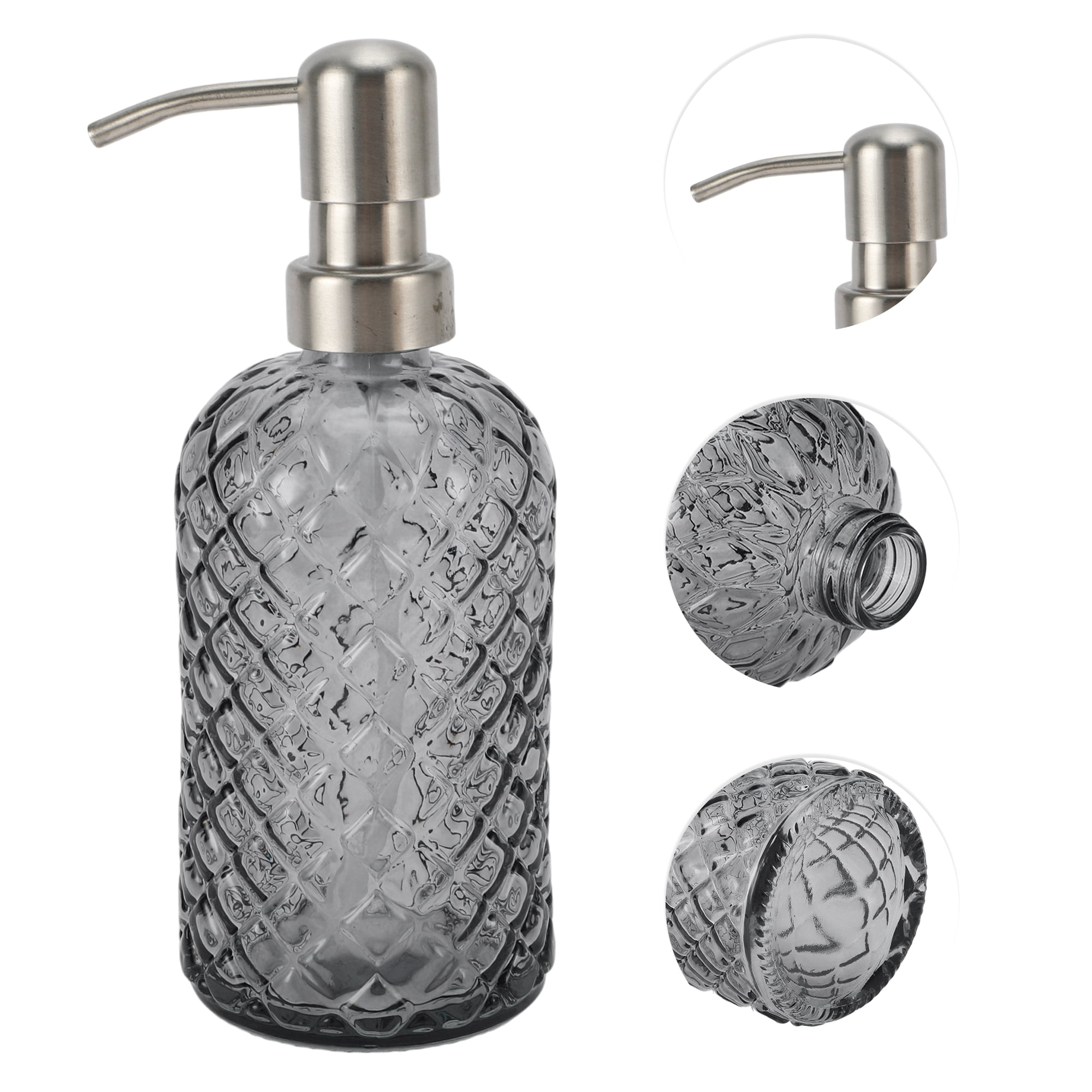 1 Pc Simple Cylindrical Soap Pump Dispenser for Bath 400ml Gray Silver Tone