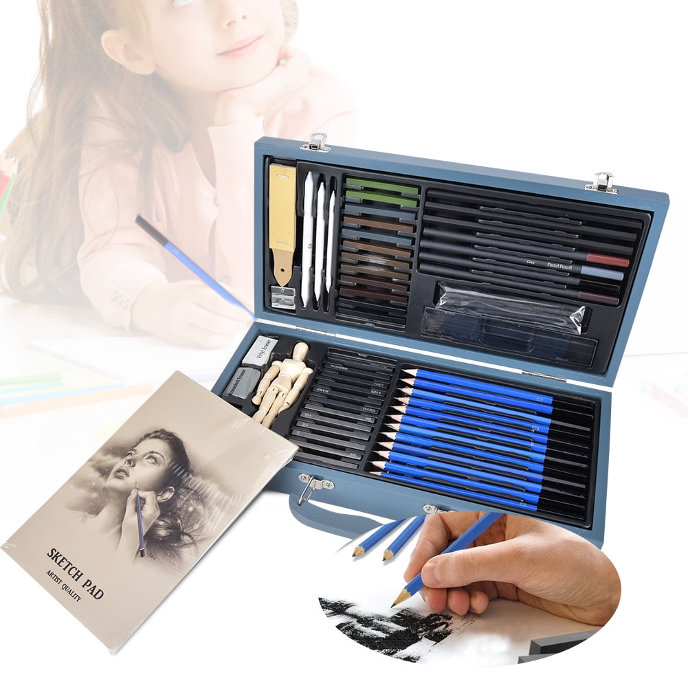 60Pcs/Set Professional Sketch Pencil Charcoal Brush Wooden Box