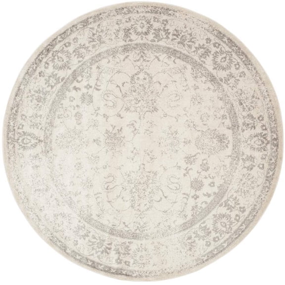 Adirondack Ivory/Silver 8 ft. x 8 ft. Round Distressed Border Area Rug