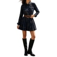 thumbnail image 5 of Women Vintage Plaid Mini Shirt Dresses Elegant Pleated Long Sleeve Button Down Dresses Collared A-Line Flowy Babydoll Dress, 5 of 6