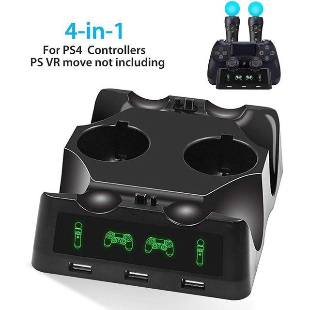 4 In 1 Ps4 Controller Charger, Quad Charger For Ps4 Move Controllers And Vr, Charging Base For Playstation 4 Accessories