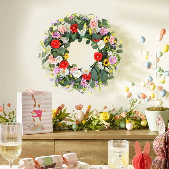 JHEHF 2026 Easter Wreaths for Front Door Easter Egg Door Wreath Spring Farmhouse Party Window Fireplace Mantle Wall Outdoor Indoor Decorations 17.8inch