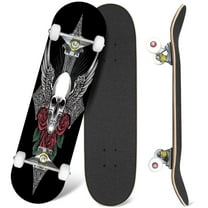 31'' Complete Skateboard 7 Layer Canadian Maple Double Kick Deck Skateboards skull wing gothic ornament Skate Board for Beginner Adult Gifts