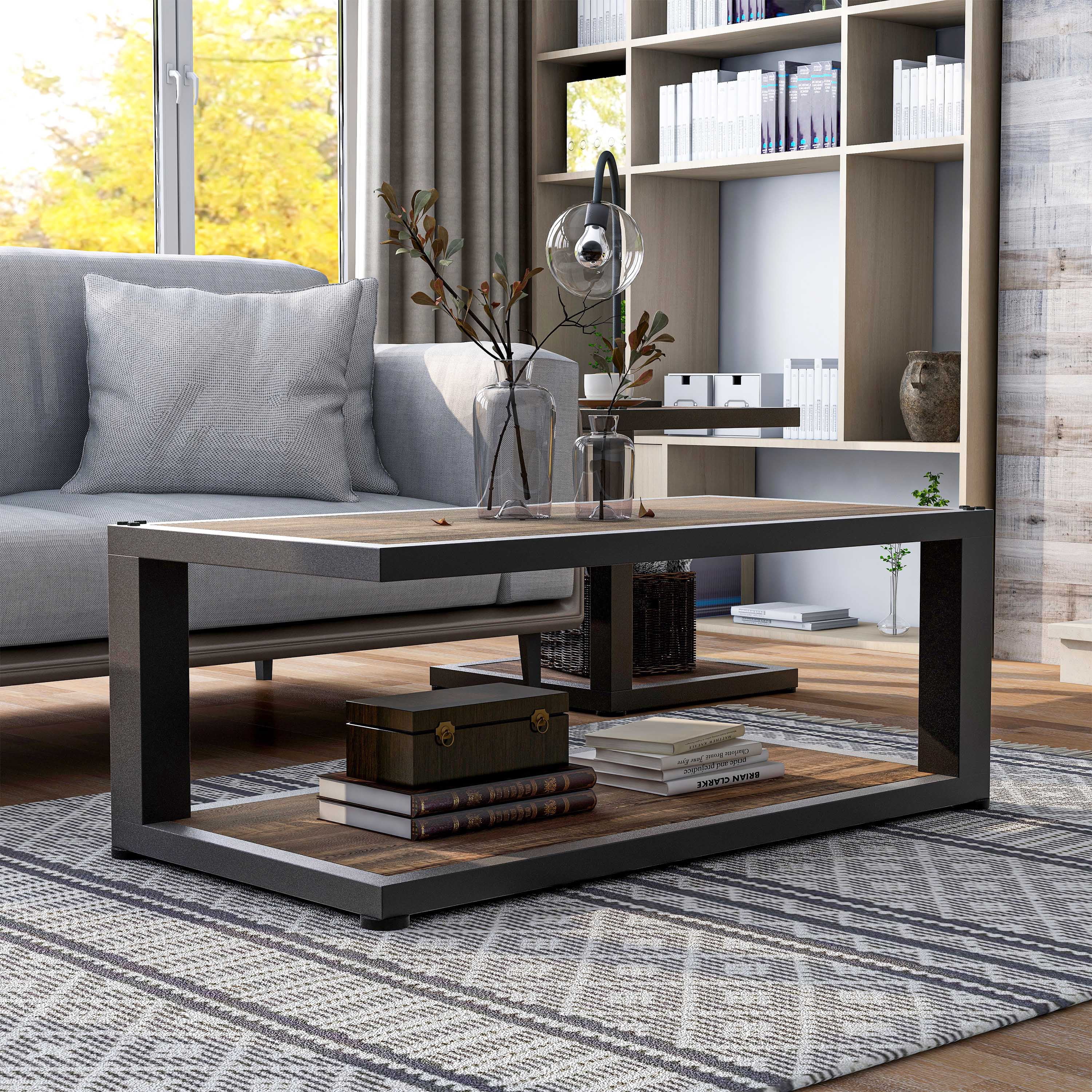 Furniture of America Elto 1-Shelf Metal Sand Black and Dark Walnut Coffee Table