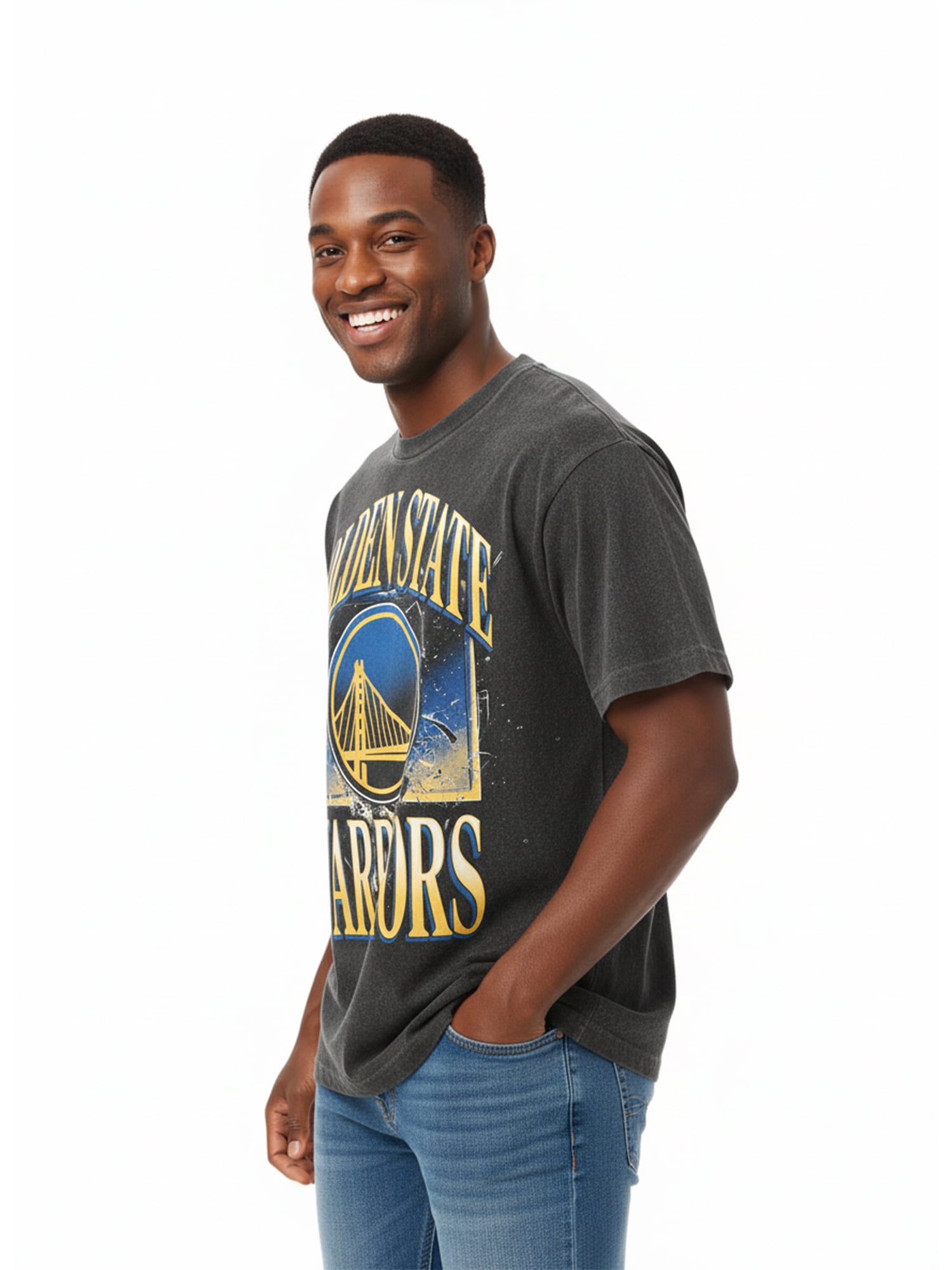 NBA Golden State Warriors Men's & Big Men's Front & Back Boxy Fit Mineral Wash Graphic T-Shirt, Sizes XS–4XLT, 2XB–5XB