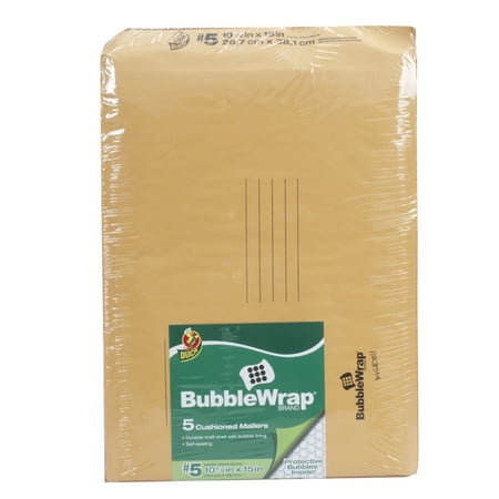 Duck Brand Kraft Bubble Mailers, #5 - 10.5 x 15 Inches, 5-Pack (756618)