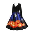 thumbnail image 3 of YAGHYAGH Womens Halloween Party Swing Skater Dress V Neck Long Sleeve A-Line Midi Dresses, 3 of 4