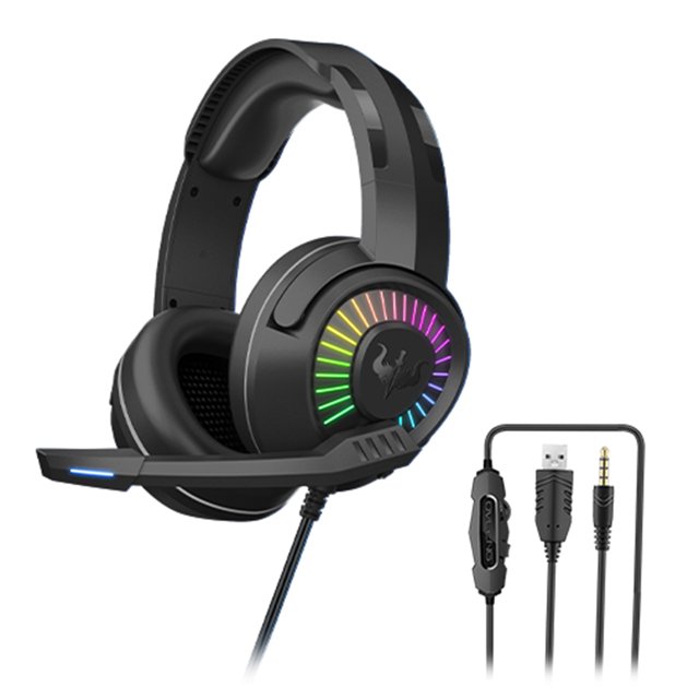 Auriculares con cable OVLENG GT67 Auriculares con cable Auriculares montados en la cabeza Interfaz USB de 3,5 mm Luz LED RGB Juegos de computadora Estéreo Auriculares con cable para juegos de carreter OVLENG Auriculares con cable