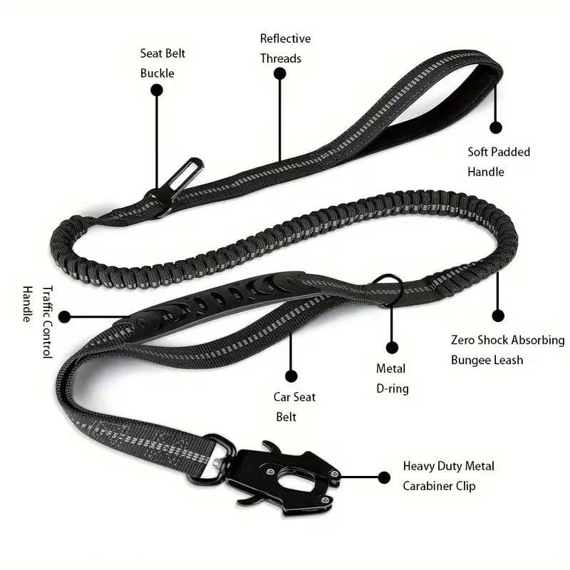 Adjustable Pet Leash Tactical Heavy Duty Dog Leash Straps Reflective Shock Absorbing Car Seatbelt Dog Collar Dog Accessories