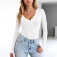 thumbnail image 2 of larppty Long Sleeve Shirts for Women Lace V Neck Ribbed Fitted T-Shirt Dressy Business Casual Blouses 2025 Trendy Fall Tops（White，L）, 2 of 7