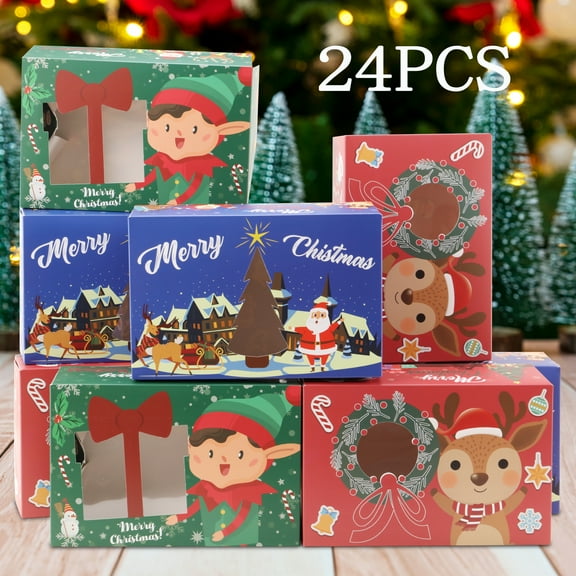 SAYFUT 24 Pack Christmas Boxes for Gifts with Lids for Presents, Empty Holiday Gift Wrap in 3 Designs