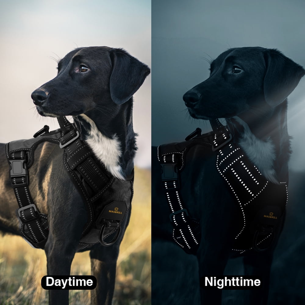 MASBRILL Reflective Dog Harness No Pull Dog Vest Harness with Handle, Breathable Padded Dog Chest Harness Adjustable For Large Dog Black XL